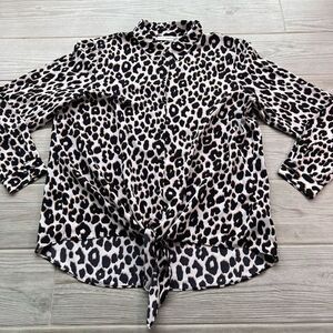 Susan Graver Womens Multicolor Animal Print Front‎ Knot Button Up Blouse Size 10